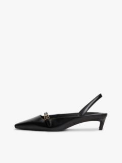 Leather Kitten Heel Slingbacks — Black 7