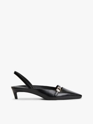 black leather kitten heel slingbacks for women tommy hilfiger