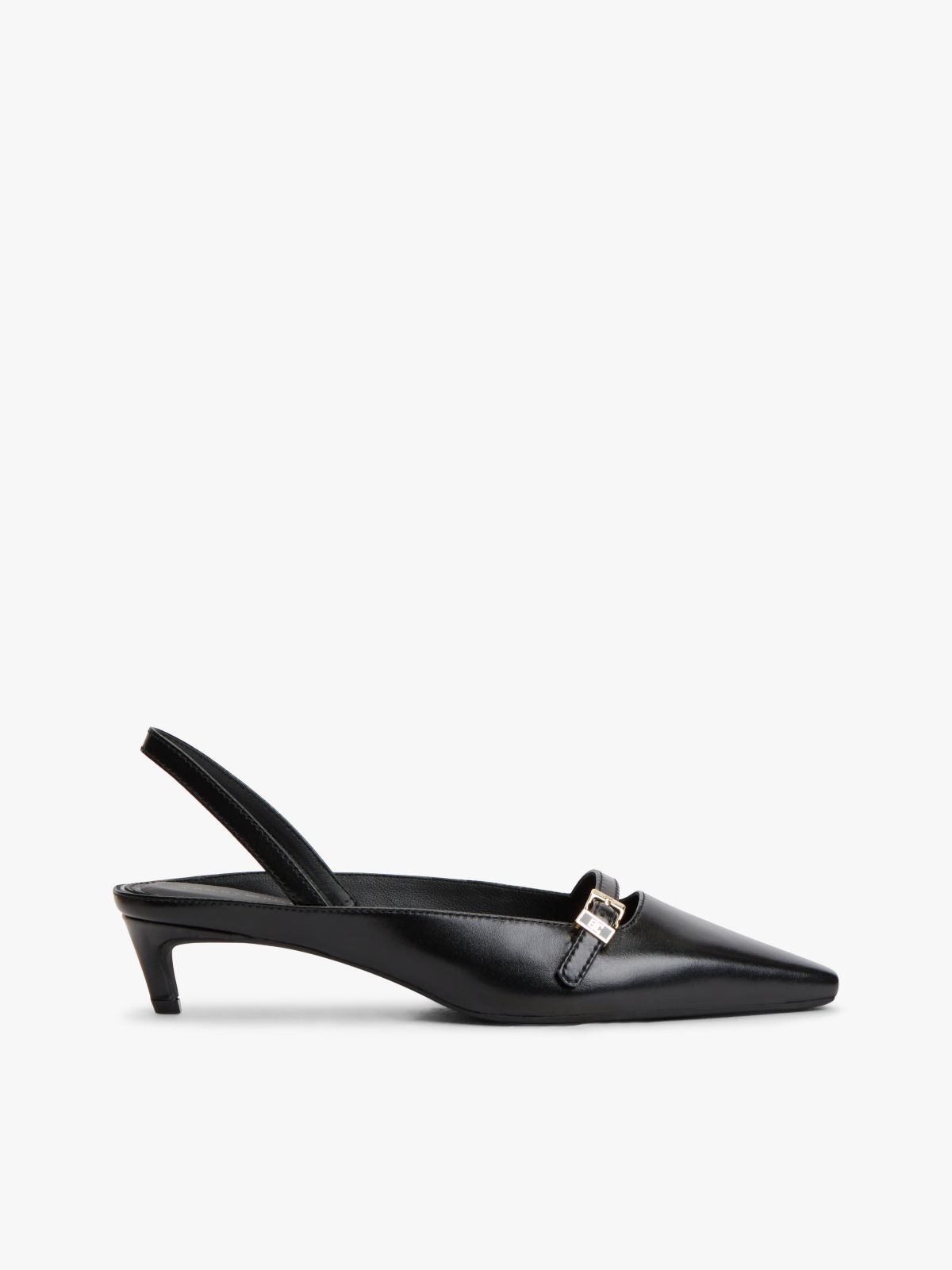 Leather Kitten Heel Slingbacks — Black