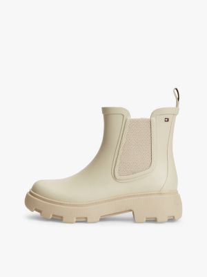 beige profil-regenstiefel mit gummierter flag für damen - tommy hilfiger