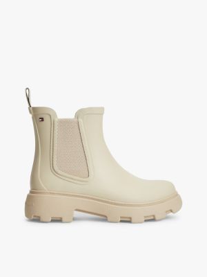 bottes de pluie crantées en caoutchouc à drapeau beige pour femmes tommy hilfiger