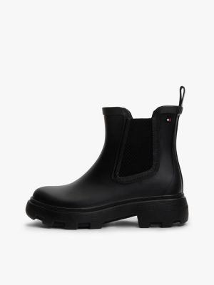 black rubberised flag cleat rain boots for women tommy hilfiger