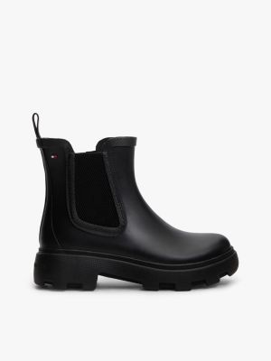 black rubberised flag cleat rain boots for women tommy hilfiger