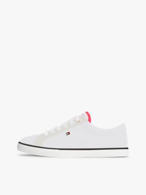 white canvas enamel flag trainers for women tommy hilfiger