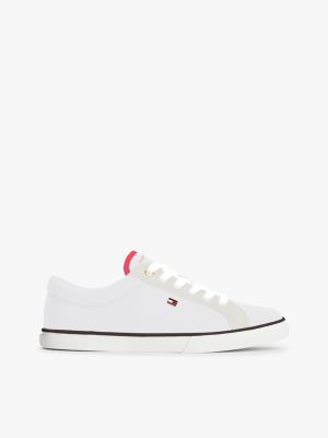 white canvas enamel flag trainers for women tommy hilfiger