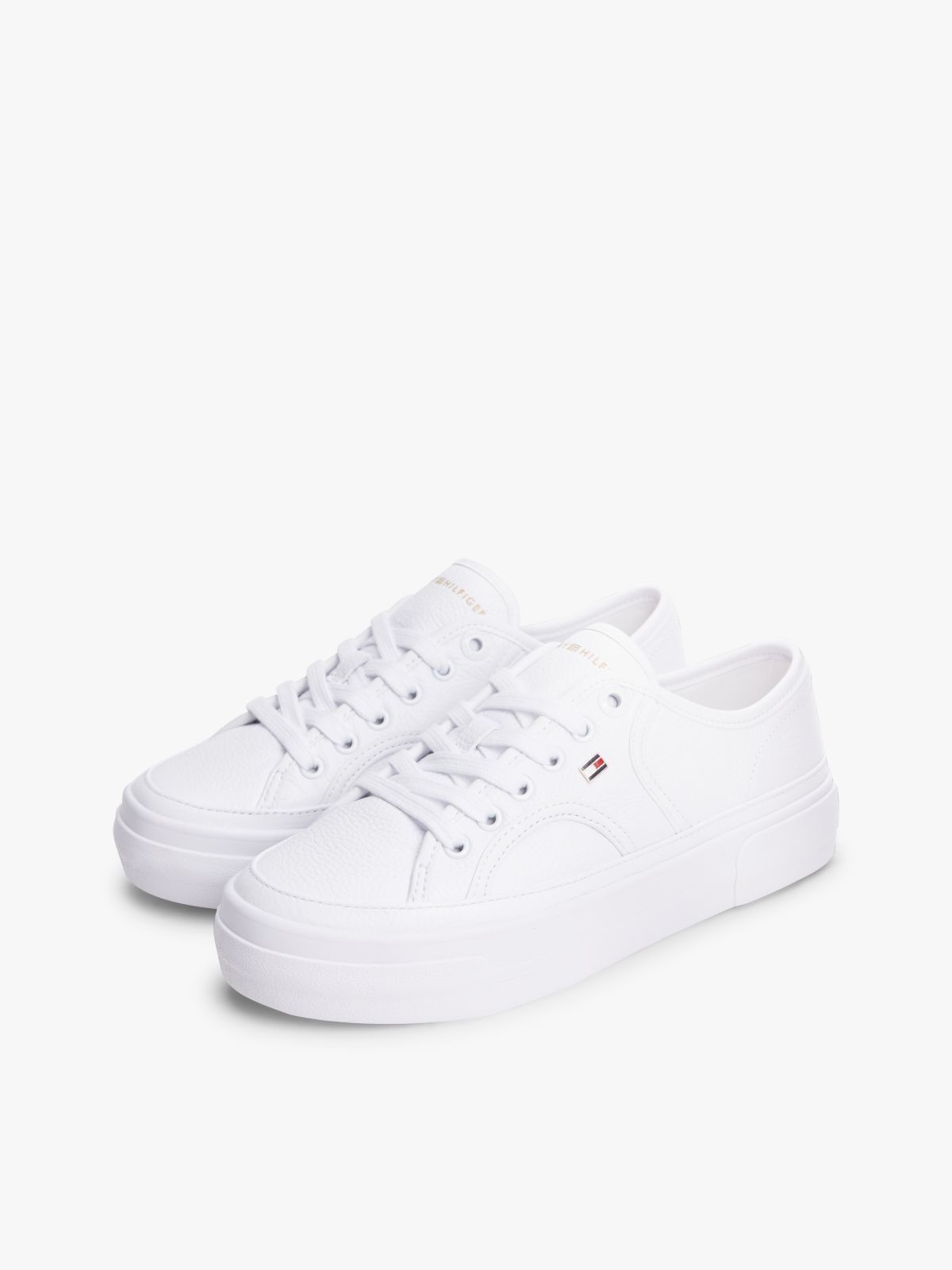 Logo Pebble Grain Leather Platform Trainers — White