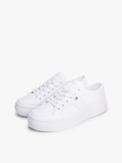 Logo Pebble Grain Leather Platform Trainers — White 2