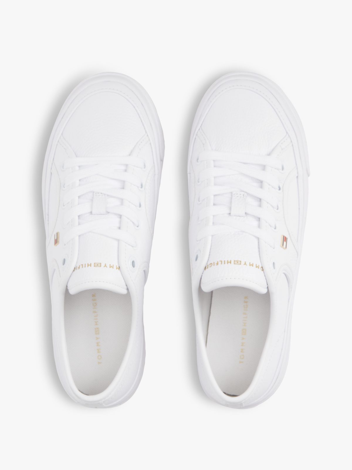 Logo Pebble Grain Leather Platform Trainers — White
