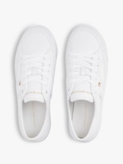 Logo Pebble Grain Leather Platform Trainers — White 3