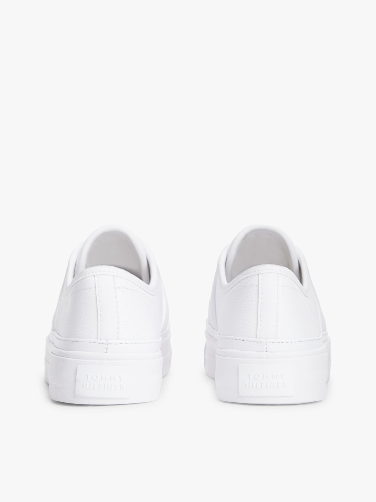 Logo Pebble Grain Leather Platform Trainers — White