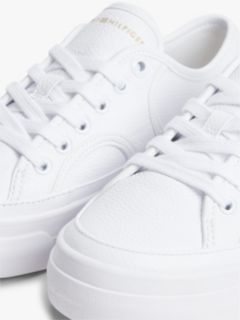 Logo Pebble Grain Leather Platform Trainers — White 6