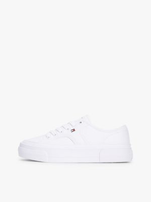sneakers in pelle zigrinata con plateau bianco da donne tommy hilfiger