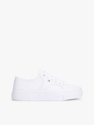 sneakers in pelle zigrinata con plateau white da donne tommy hilfiger