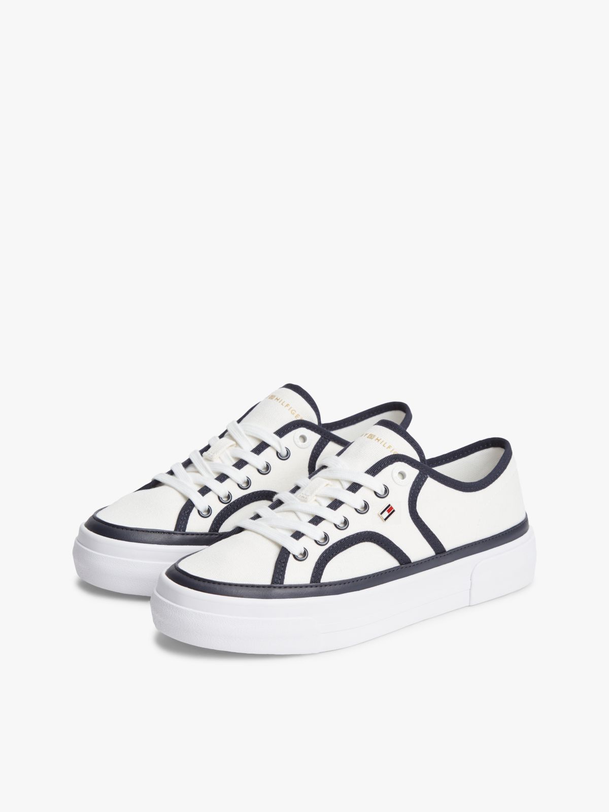 Contrast Piping Canvas Platform Trainers — White