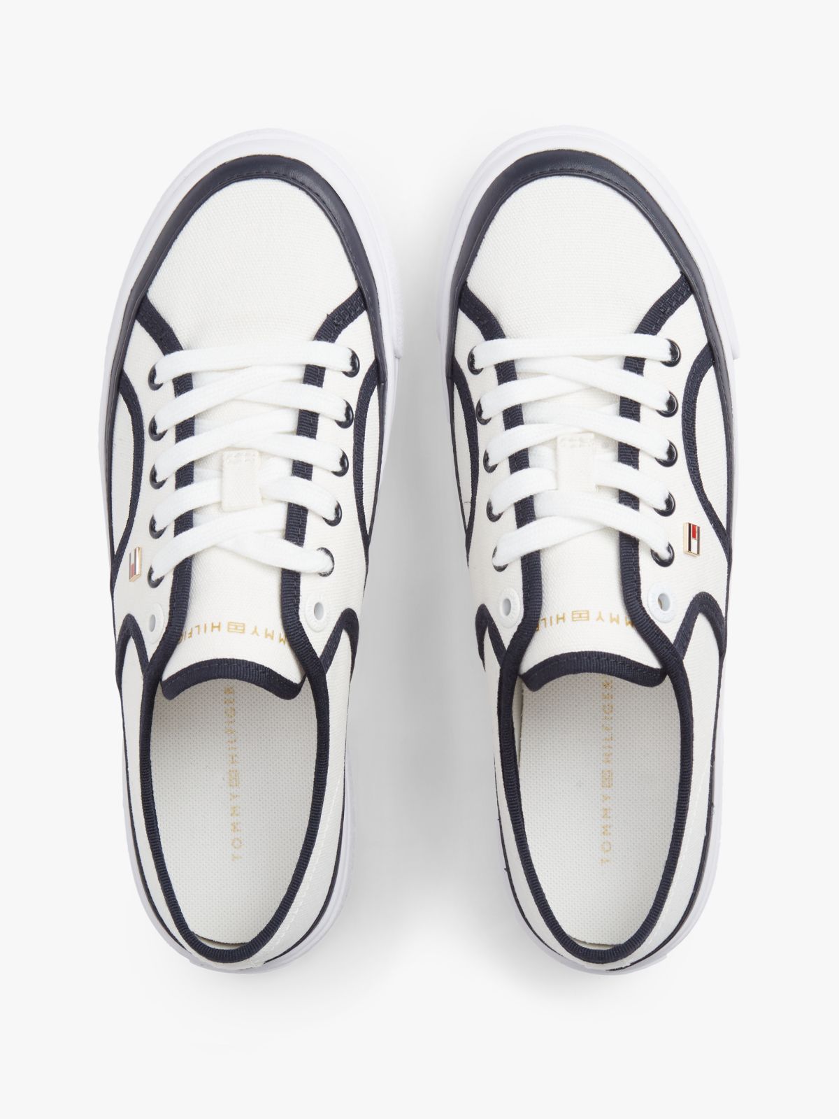 Contrast Piping Canvas Platform Trainers — White