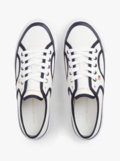 Contrast Piping Canvas Platform Trainers — White 3