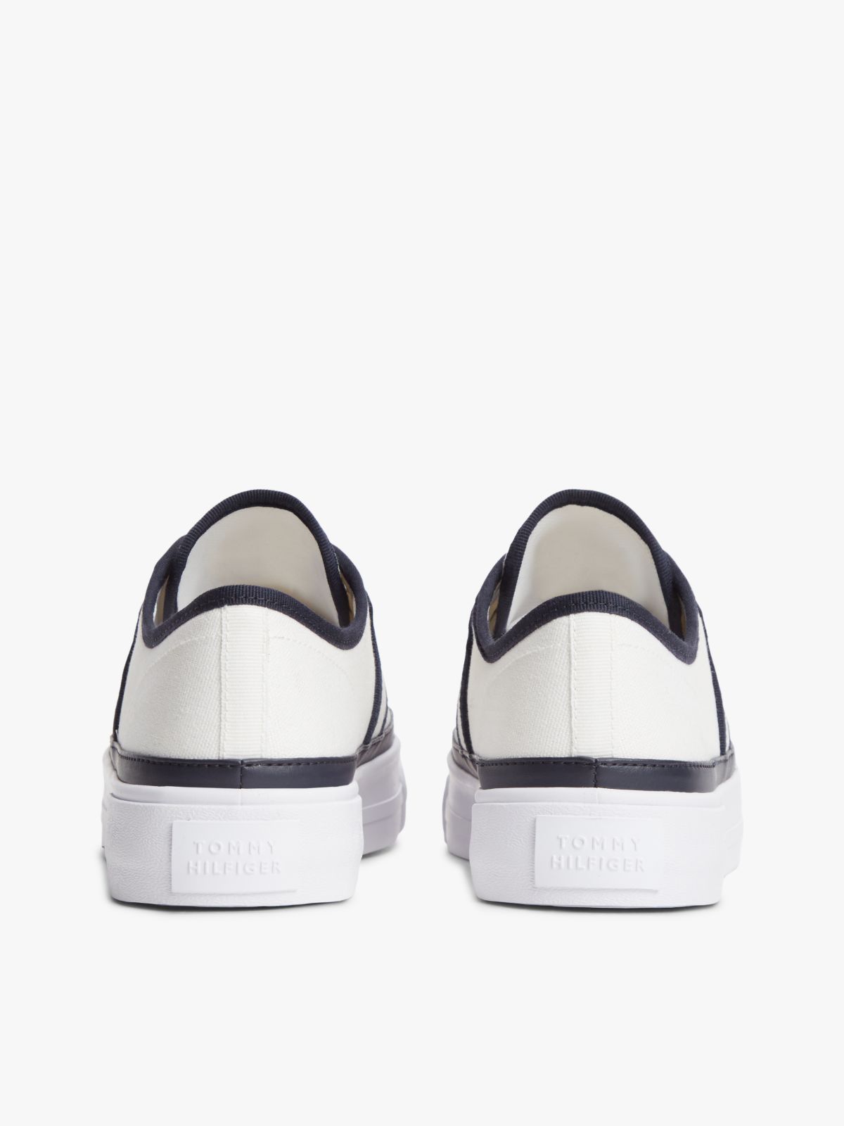 Contrast Piping Canvas Platform Trainers — White