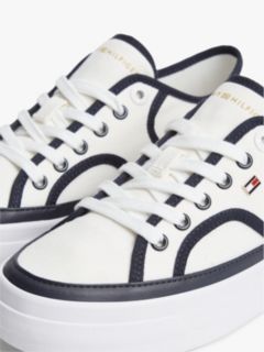 Contrast Piping Canvas Platform Trainers — White 6