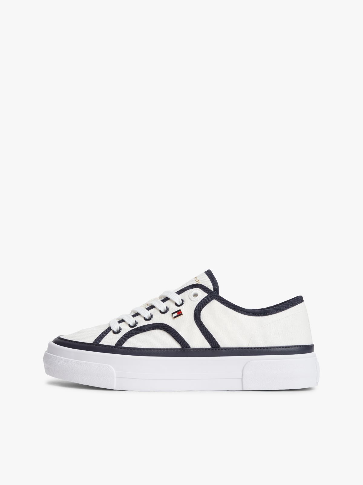 Contrast Piping Canvas Platform Trainers — White