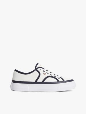 white canvas platformsneaker met contrasterende biezen voor dames - tommy hilfiger