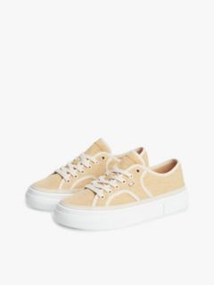 Contrast Piping Canvas Platform Trainers — Beige 2