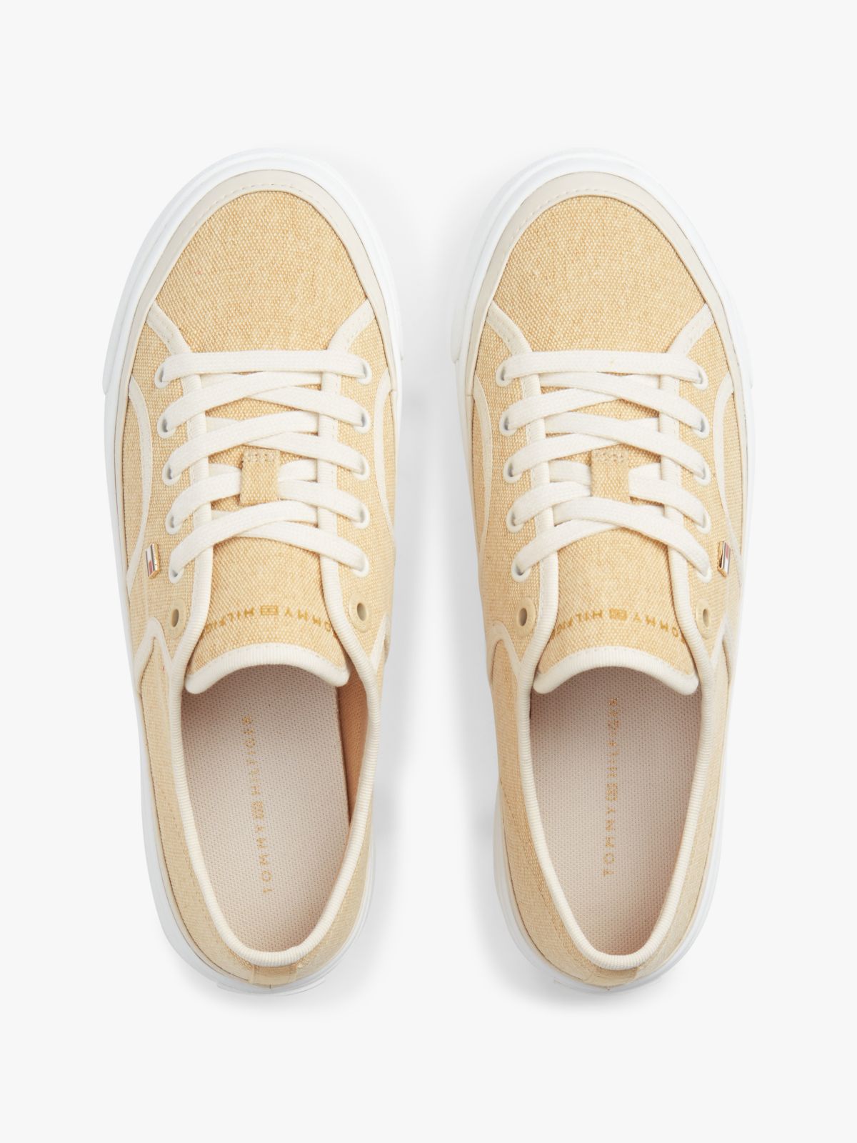 Contrast Piping Canvas Platform Trainers — Beige
