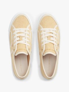 Contrast Piping Canvas Platform Trainers — Beige 3
