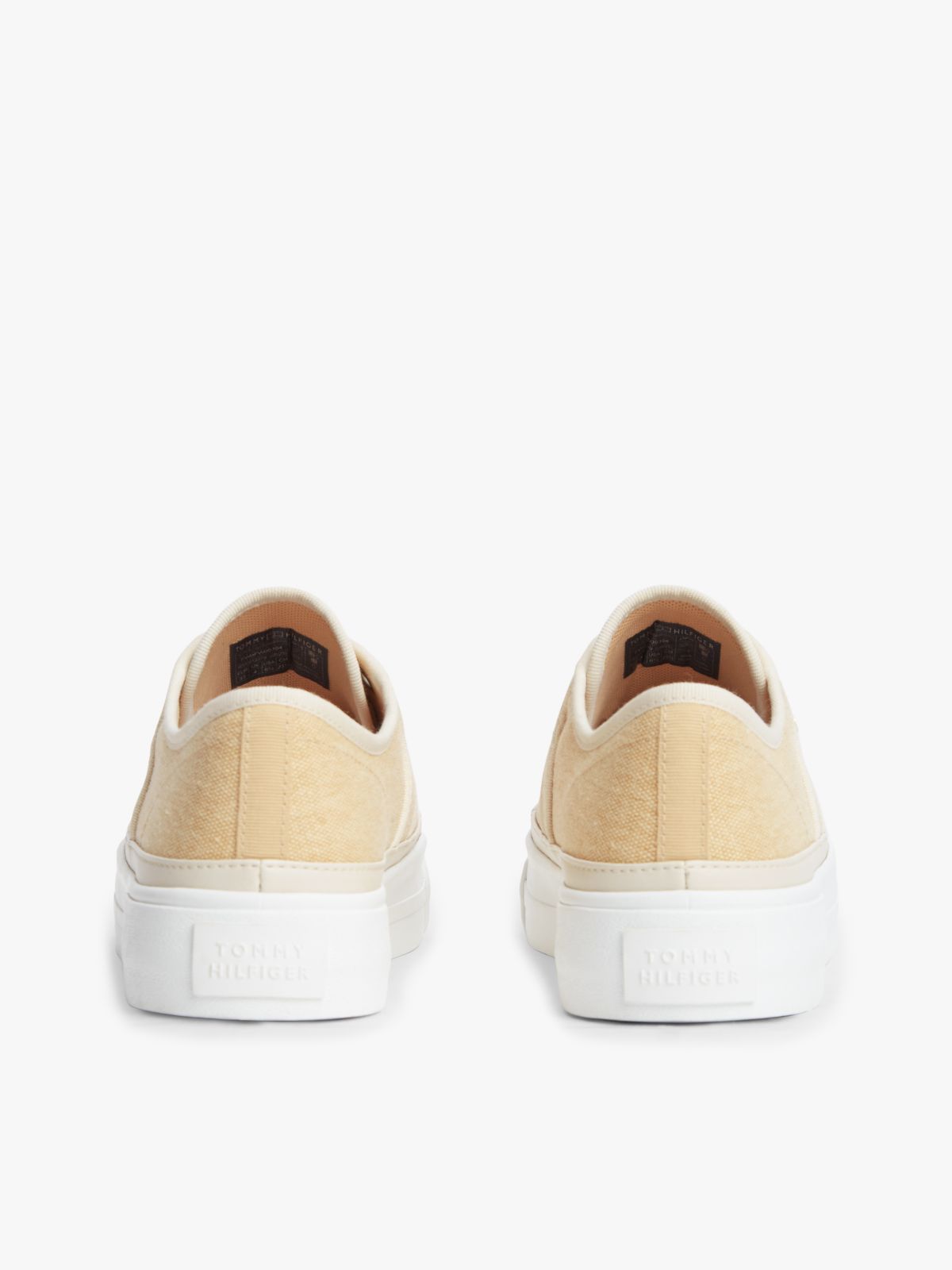 Contrast Piping Canvas Platform Trainers — Beige