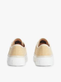 Contrast Piping Canvas Platform Trainers — Beige 4
