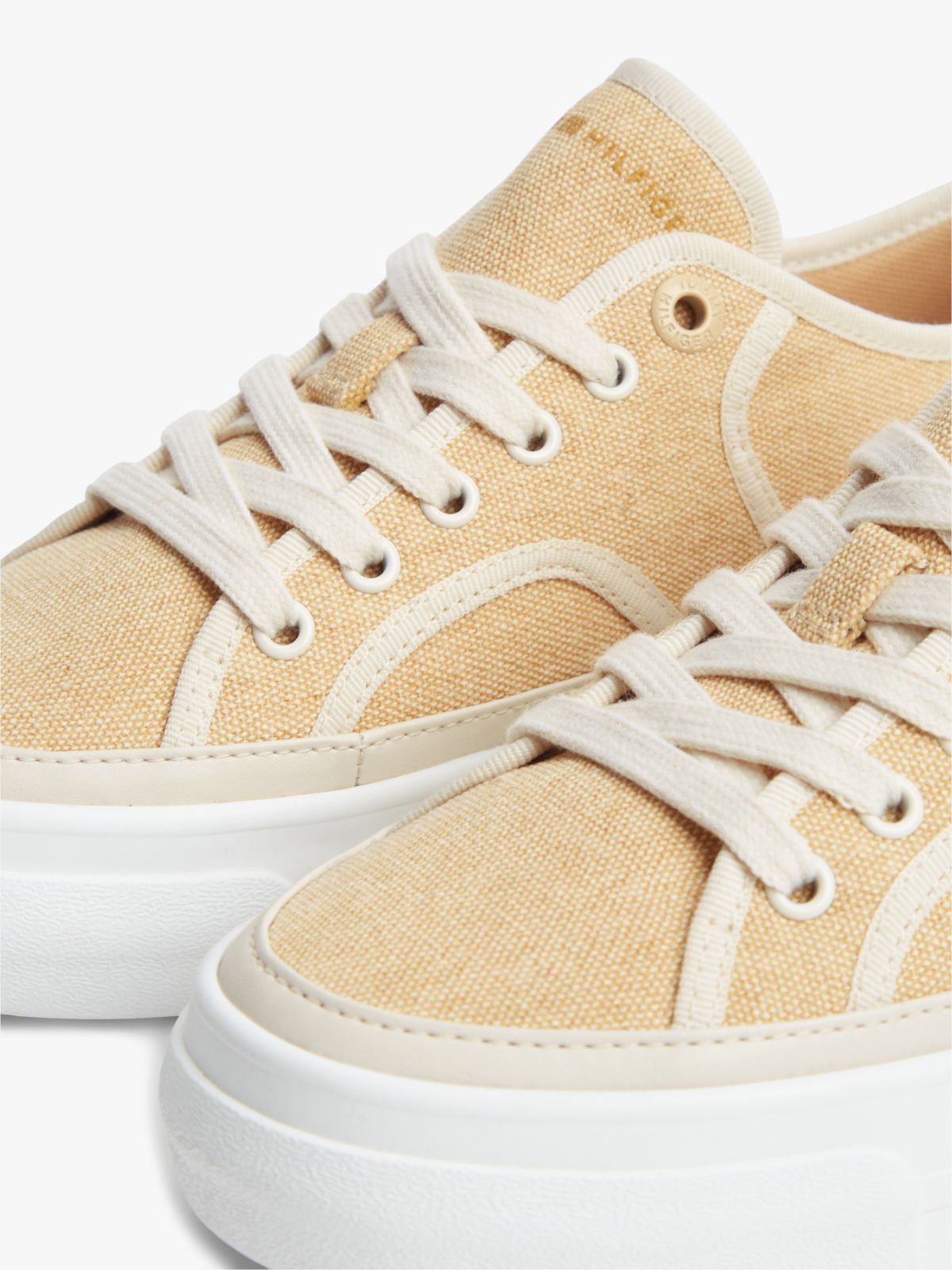 Contrast Piping Canvas Platform Trainers — Beige