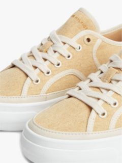 Contrast Piping Canvas Platform Trainers — Beige 6
