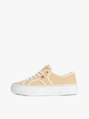 beige contrast piping canvas platform trainers for women tommy hilfiger