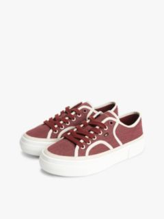 Contrast Piping Canvas Platform Trainers — Burgundy 2