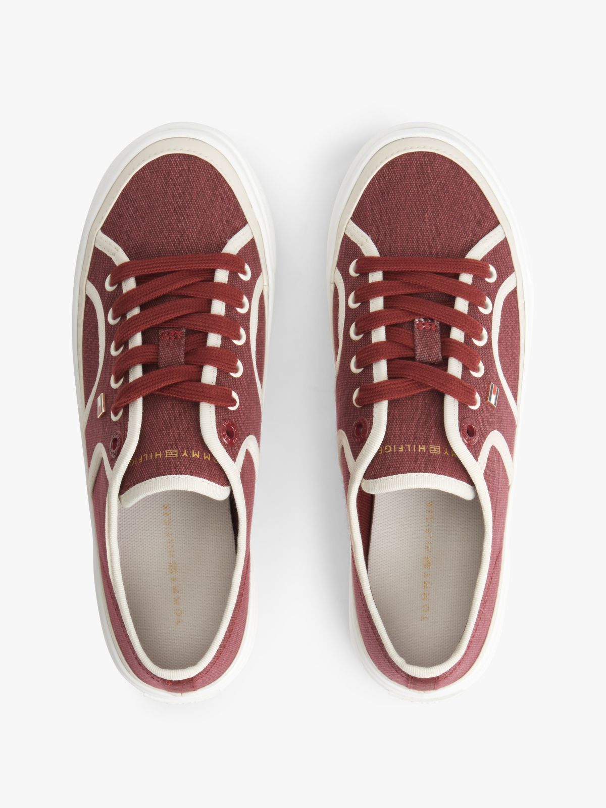 Contrast Piping Canvas Platform Trainers — Burgundy