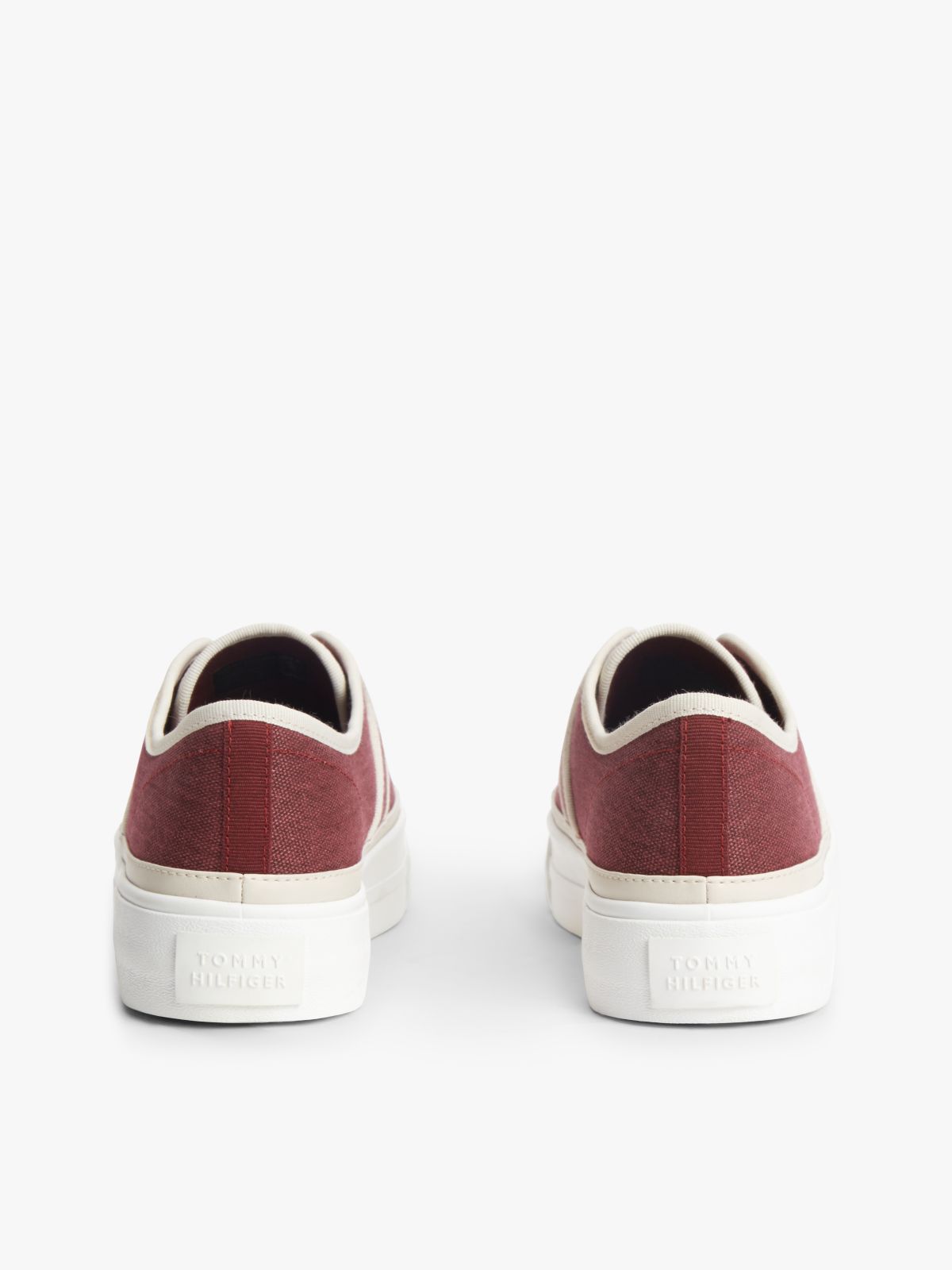 Contrast Piping Canvas Platform Trainers — Burgundy