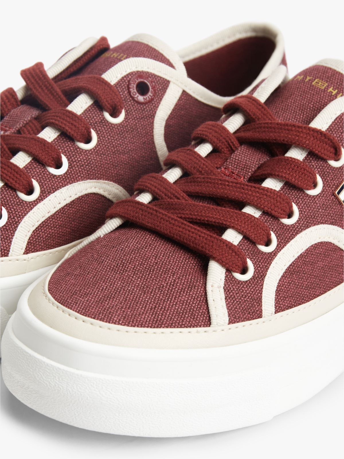 Contrast Piping Canvas Platform Trainers — Burgundy