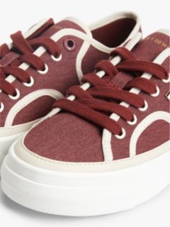 Contrast Piping Canvas Platform Trainers — Burgundy 6