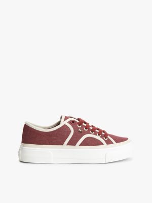 burgundy contrast piping canvas platform trainers for women tommy hilfiger
