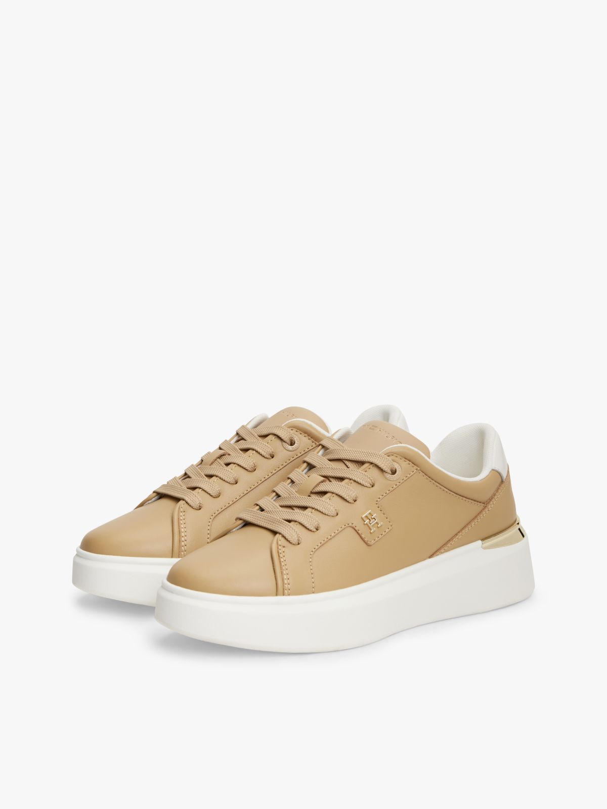 Metallic TH Monogram Leather Platform Trainers — Brown