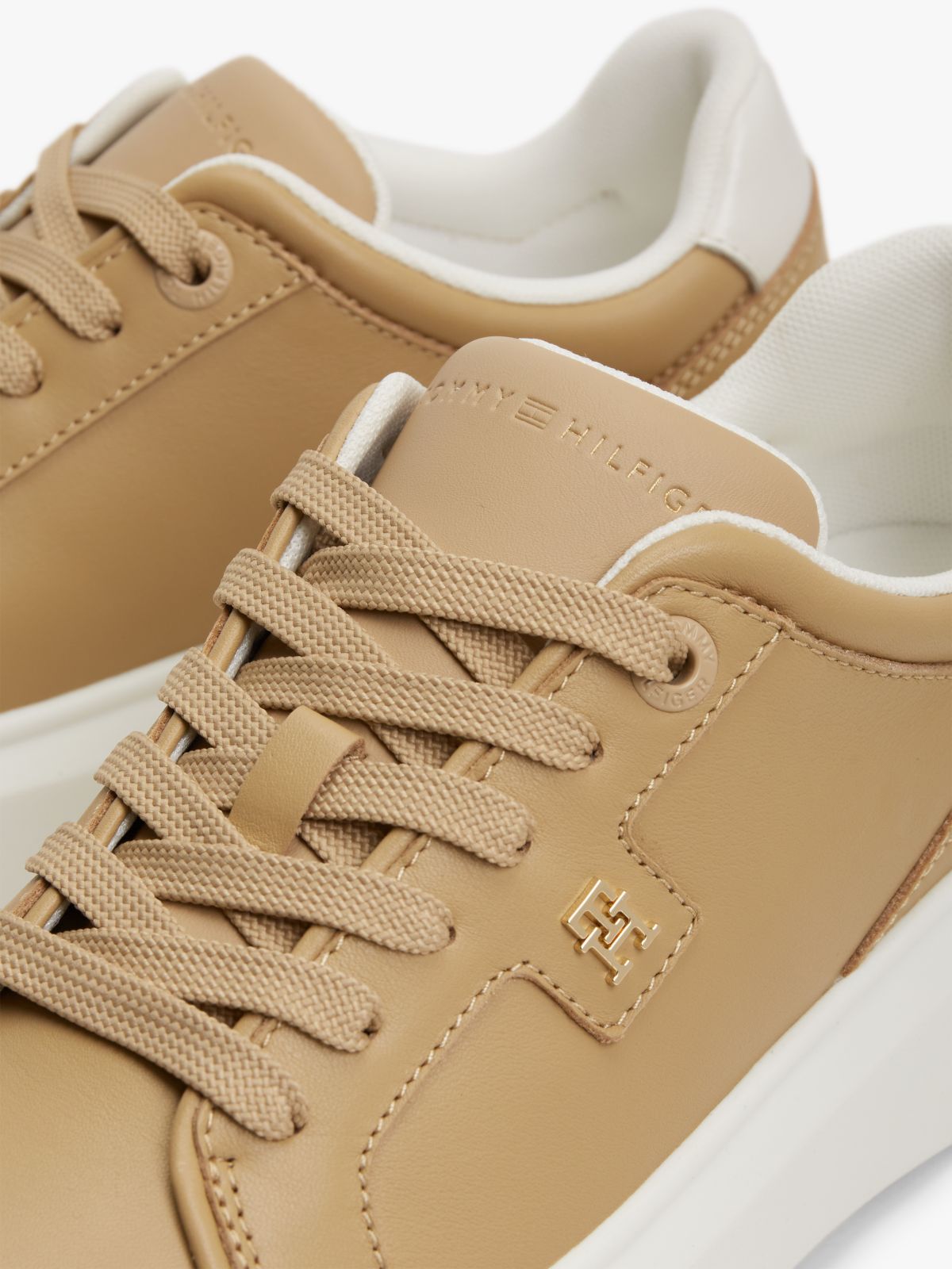 Metallic TH Monogram Leather Platform Trainers — Brown