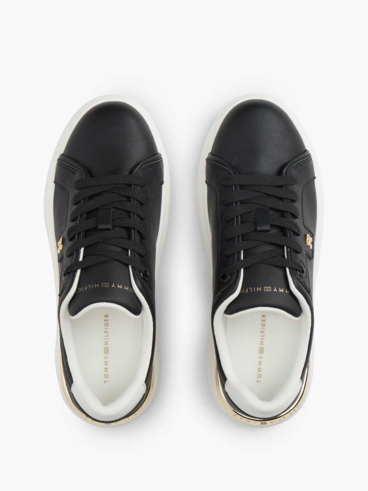 Metallic TH Monogram Leather Platform Trainers — Black