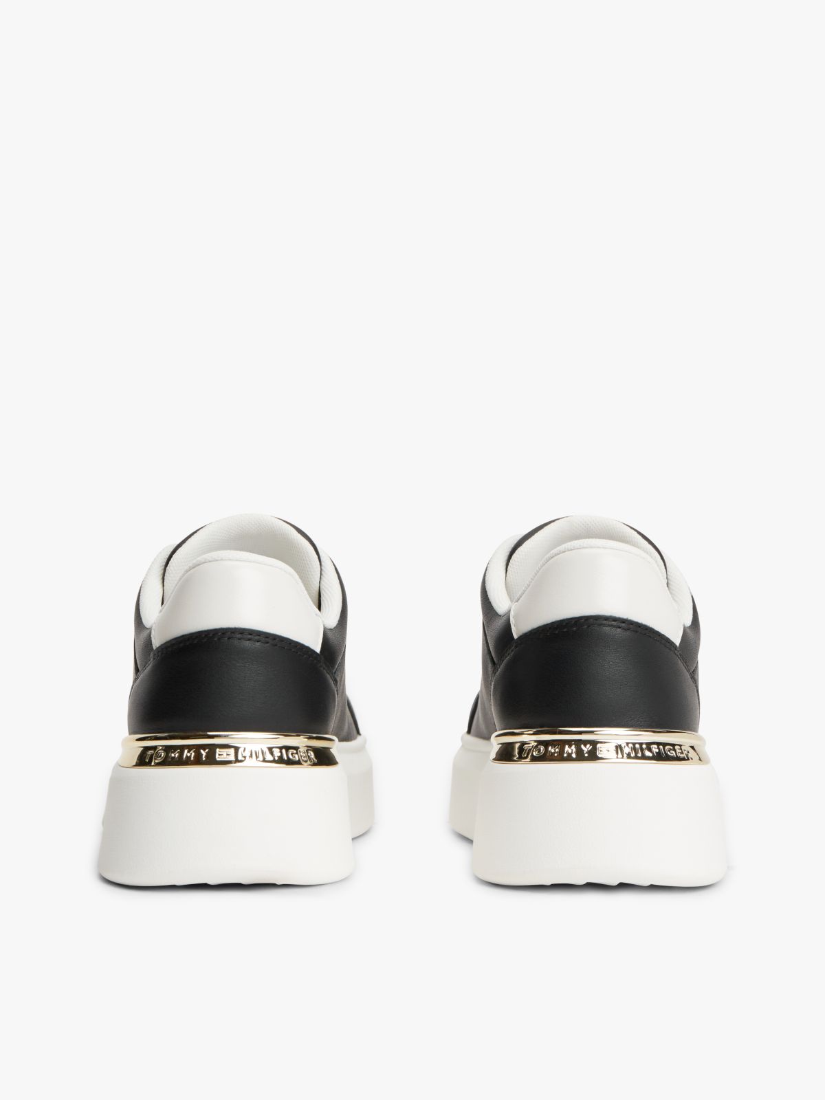 Metallic TH Monogram Leather Platform Trainers — Black