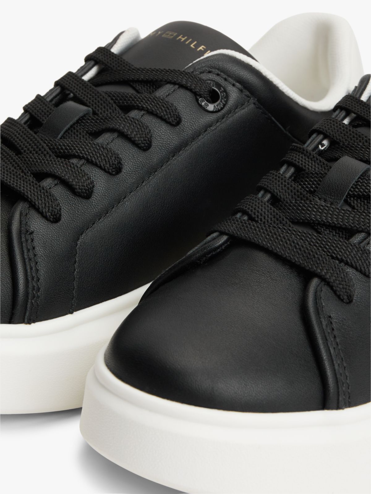 Metallic TH Monogram Leather Platform Trainers — Black