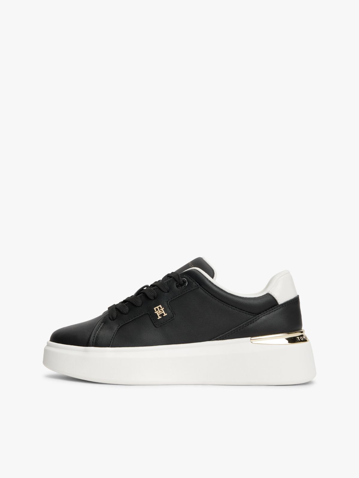 Metallic TH Monogram Leather Platform Trainers — Black