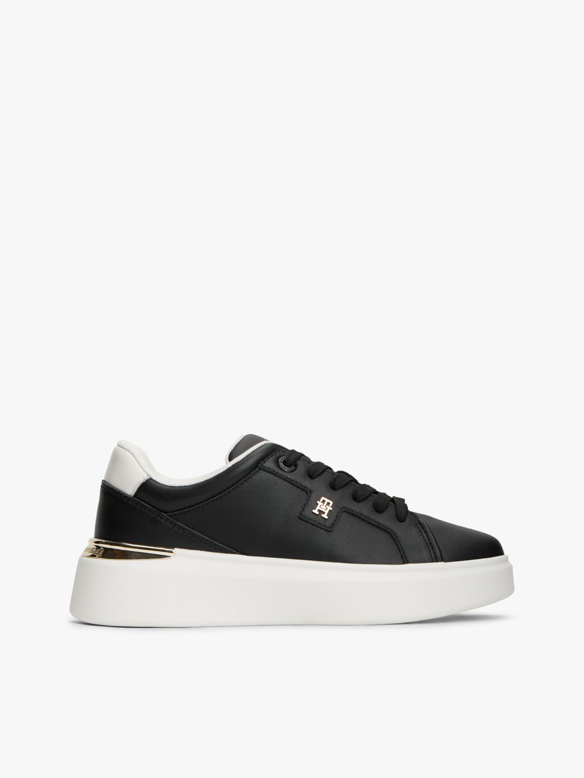 Metallic TH Monogram Leather Platform Trainers — Black