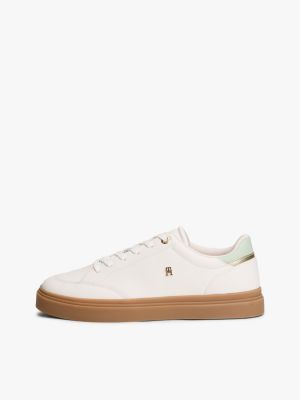 wit th monogram leren sneaker voor dames - tommy hilfiger