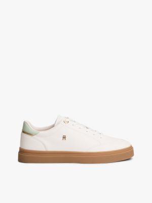 white th monogram leren sneaker voor dames - tommy hilfiger