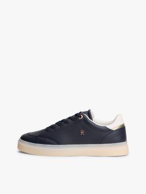 blue th monogram leather trainers for women tommy hilfiger