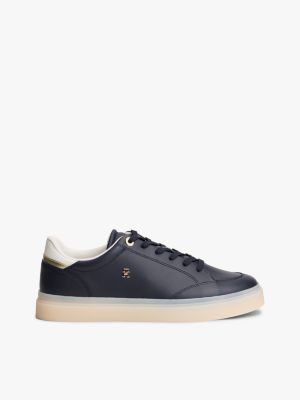 blue th monogram leather trainers for women tommy hilfiger
