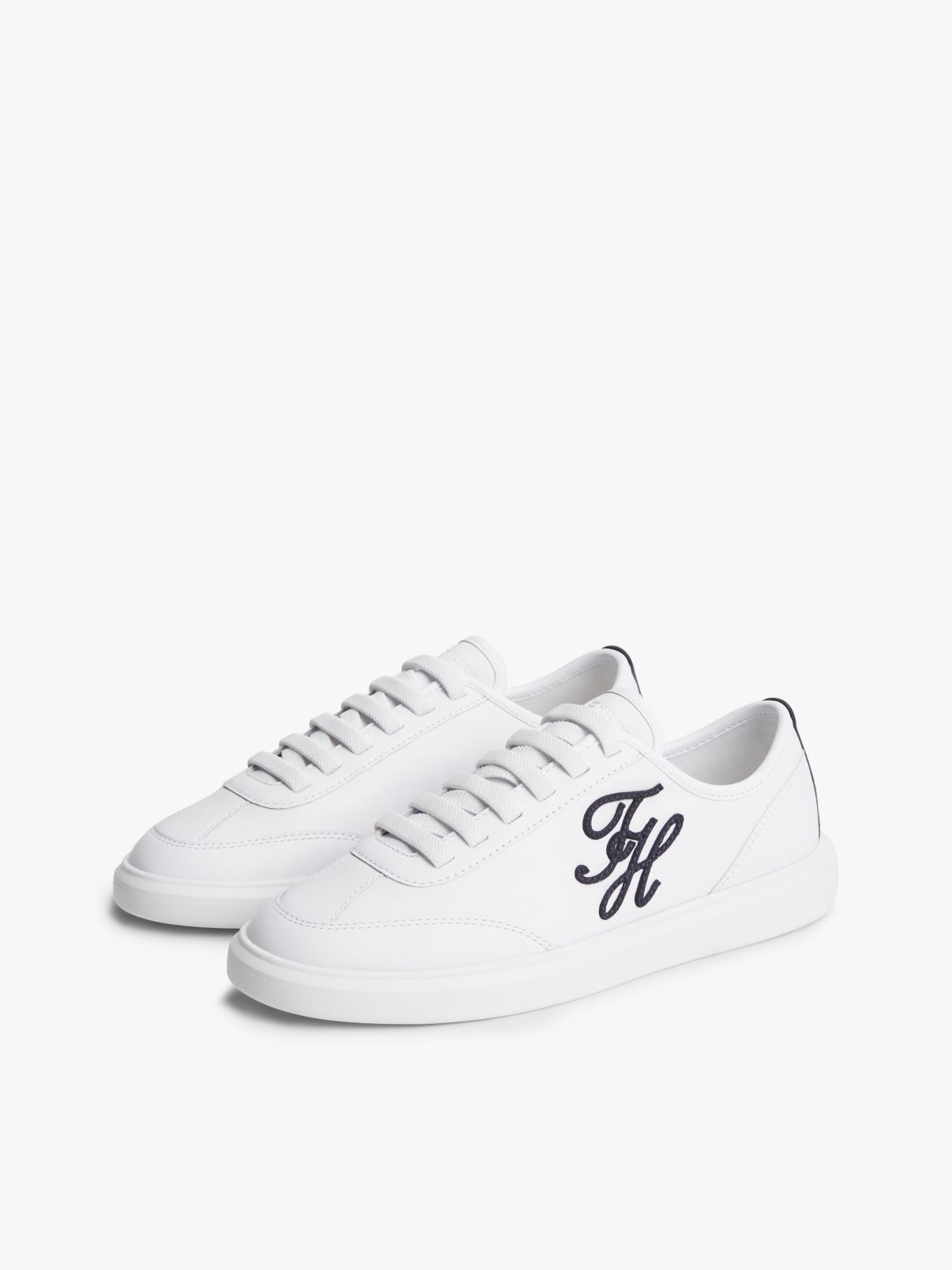 Logo Lightweight Leather Court Trainers — White